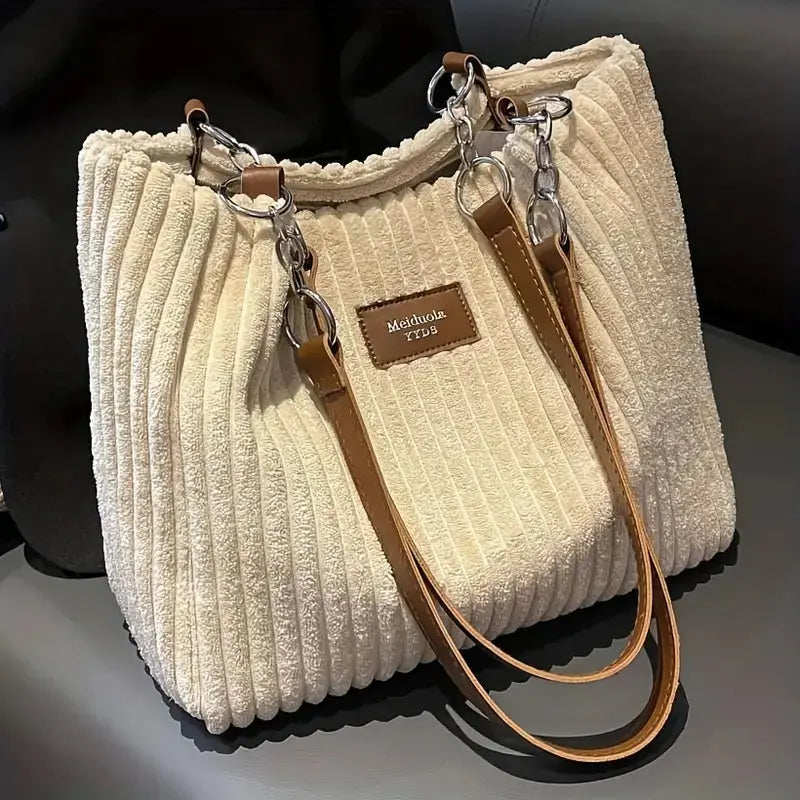 Stylish Women's Corduroy Zipper Handbag