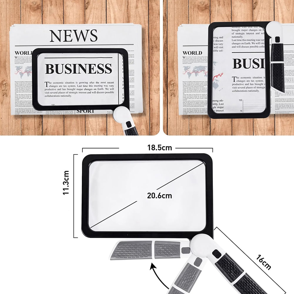 Full-Page Handheld Magnifying Glass โ 5X Magnification, LED Lighted Magnifier with 3 Modes, Ideal for Reading Books and Seniors