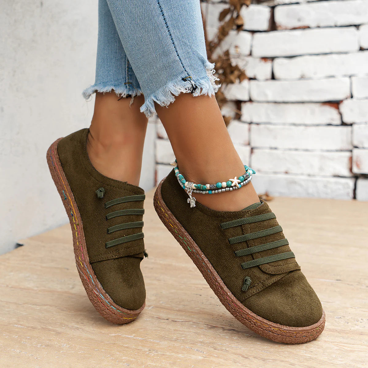 Women's Lightweight Slip-ons with Elastic Laces and Non-slip Sole
