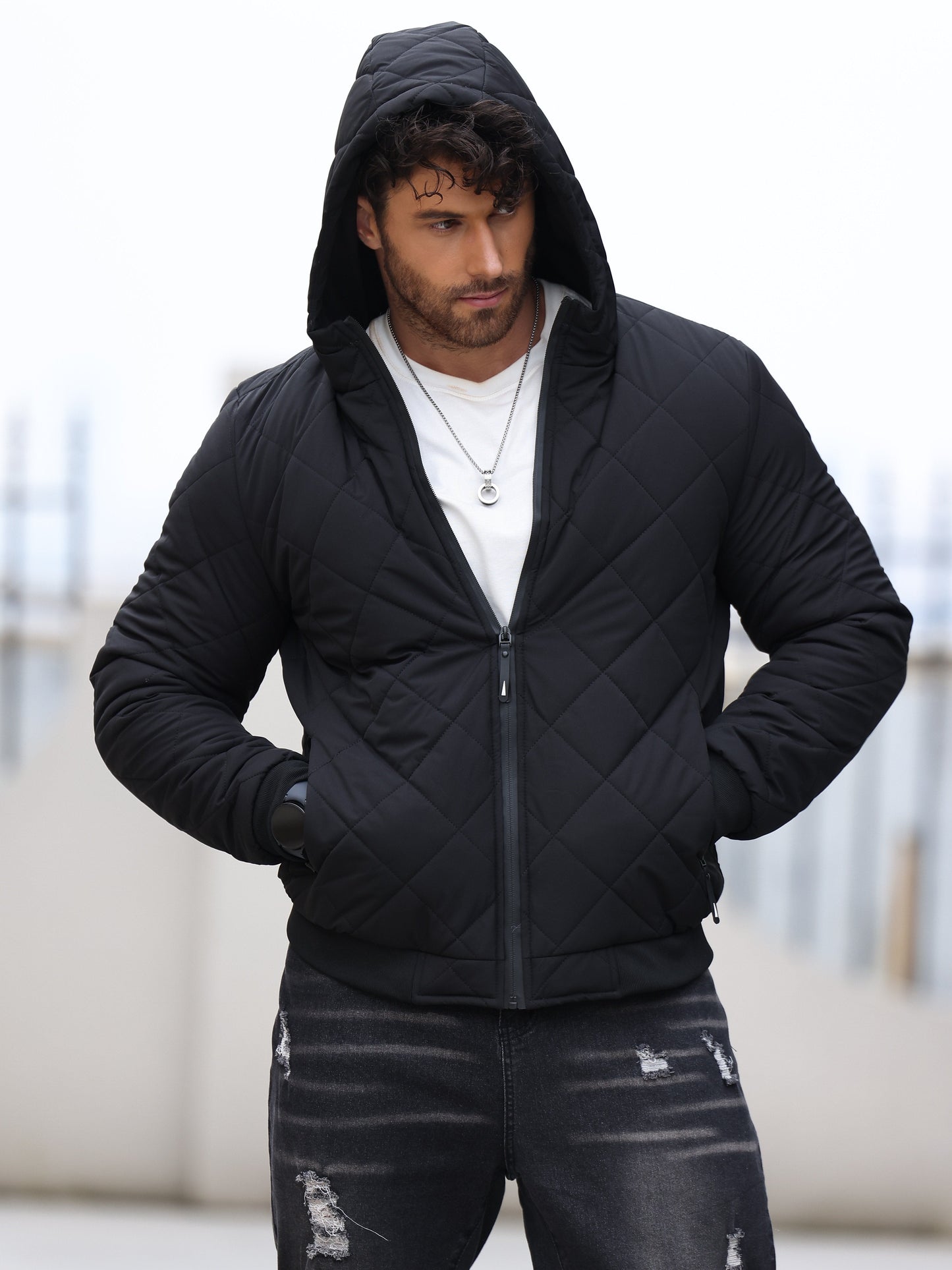 Warm Mens Quilted Snow Jacket - OutfitLondon