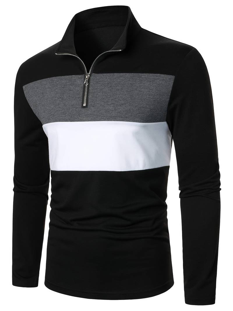 Relaxed Fit Men's Color Block Long Sleeve Shirt - OutfitLondon