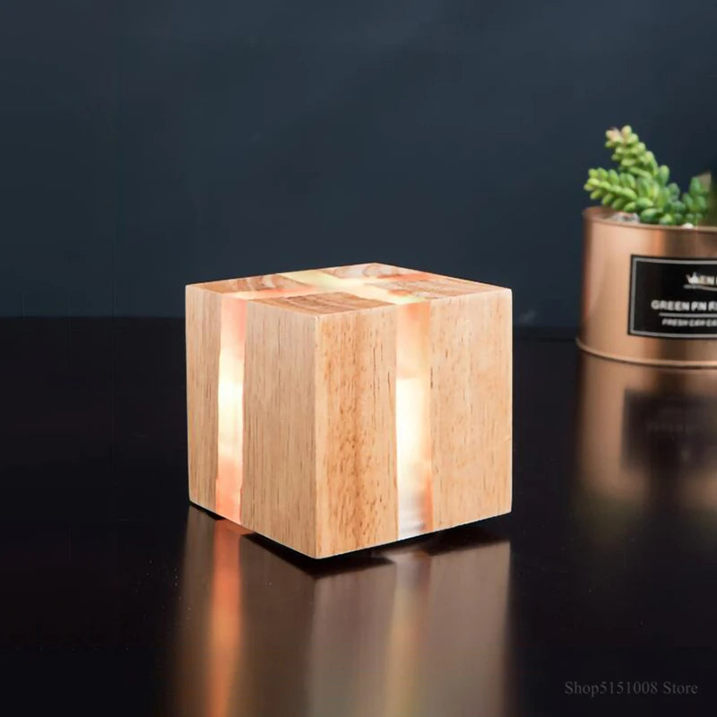 Natural Wooden Square Wall Lamp
