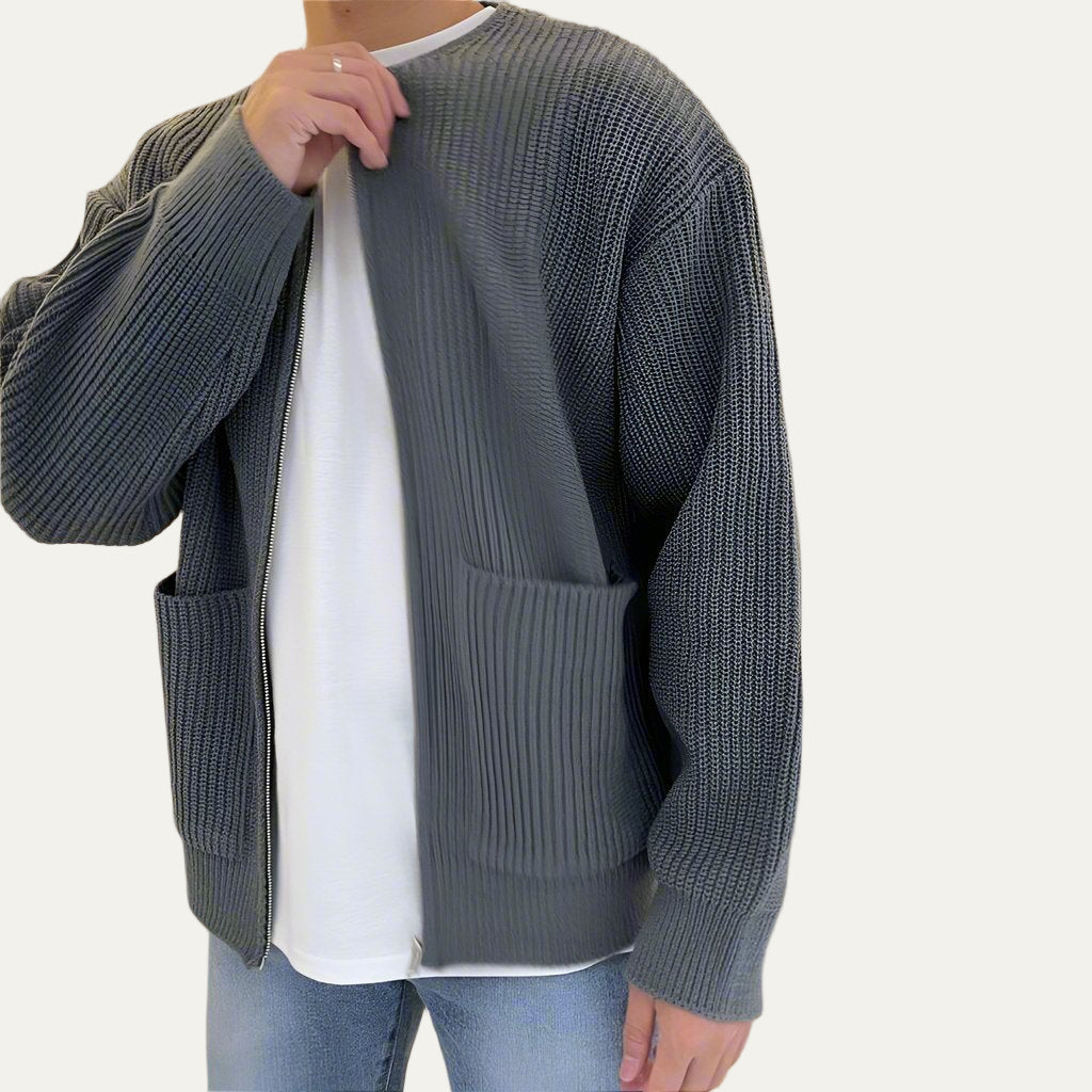 Men's Casual Crew Neck Zip Sweater