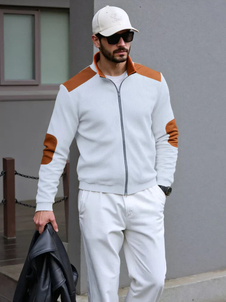 Classic Mens Zip Sweater with Patches