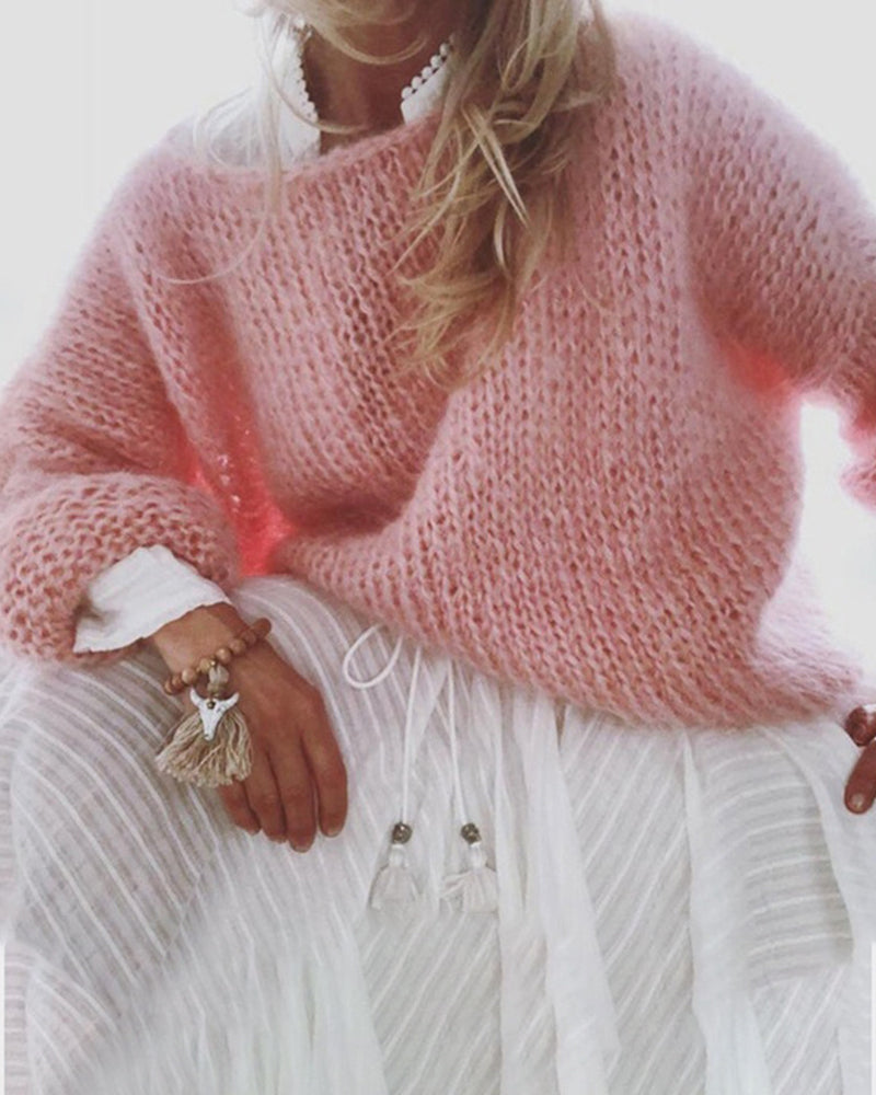 Soft Pastel Pink Oversized Women's Sweater - OutfitLondon