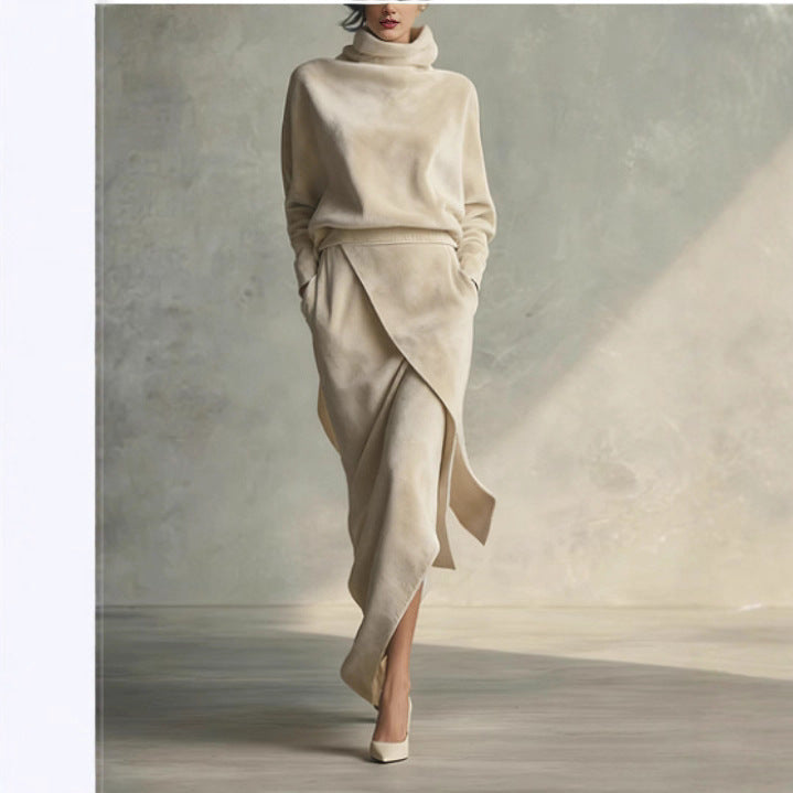 Women's Classic Suede A-Line Dress with Long Sleeves