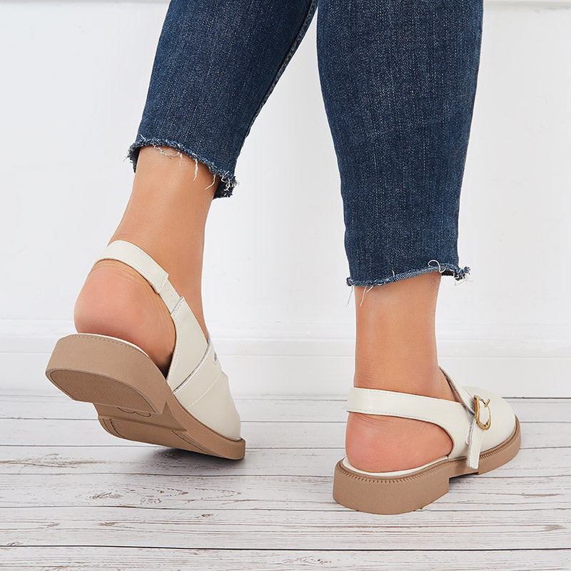 Closed Toe Mary Jane Slingback Flats Low Block Heel Loafer Shoes