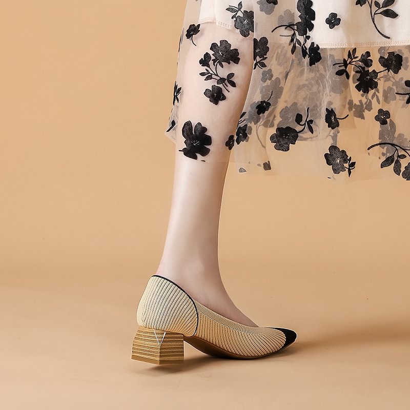 Comfortable Classy Knit Cap Toe Flats-Apricot Black