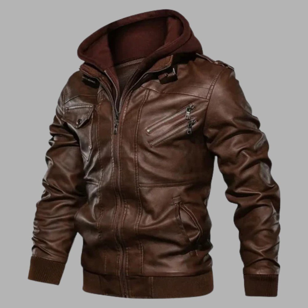 Removable Hood Genuine Leather Jacket