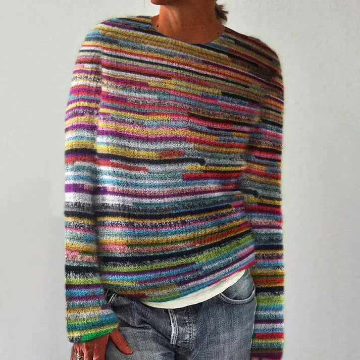 Warm Striped Crew Neck Women's Sweater - OutfitLondon