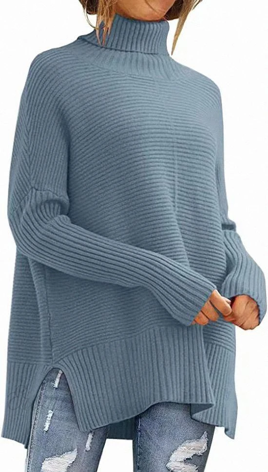 Warm Women's Navy Blue Crew Neck Winter Sweater - OutfitLondon