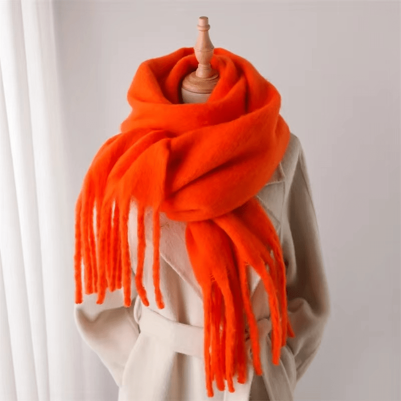 Warm Plush Cashmere Scarf with Tassels