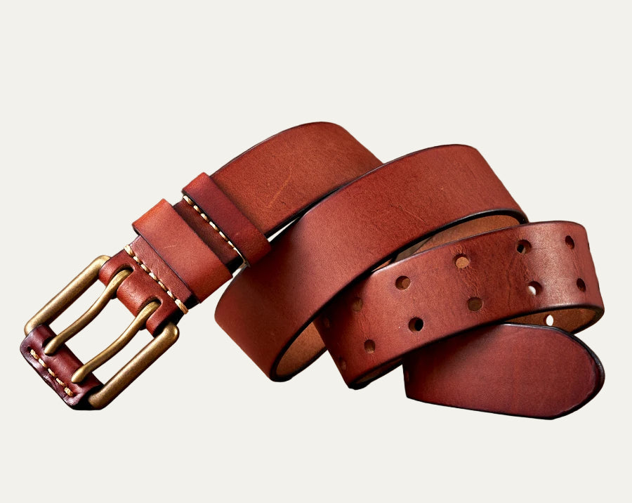 Rugged Men's Leather Belt with Thick Stitching