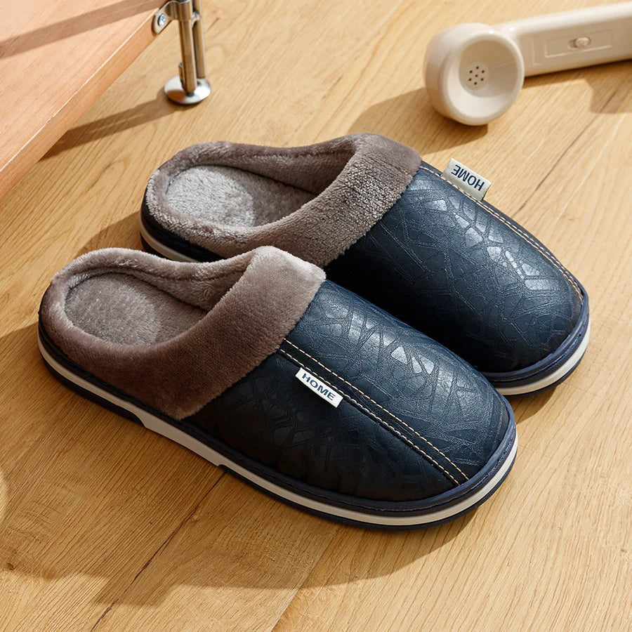 Cozy Men's Faux Fur Lined Leather Slippers
