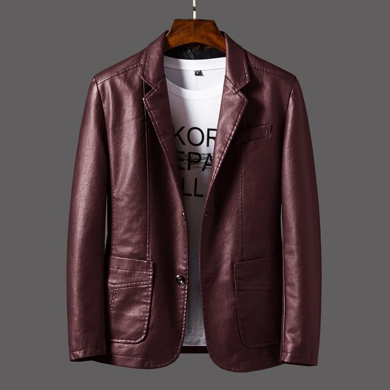 Slim Fit Leather Jacket with Notched Lapel
