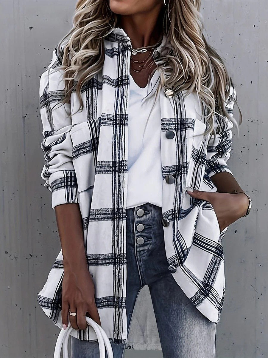 Cozy Women's Plaid Oversized Flannel Jacket - OutfitLondon