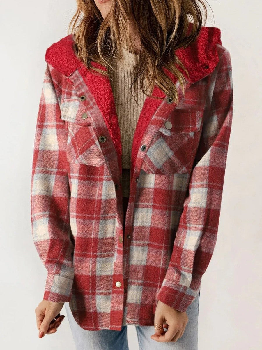 Warm Women's Plaid Flannel Hoodie Jacket