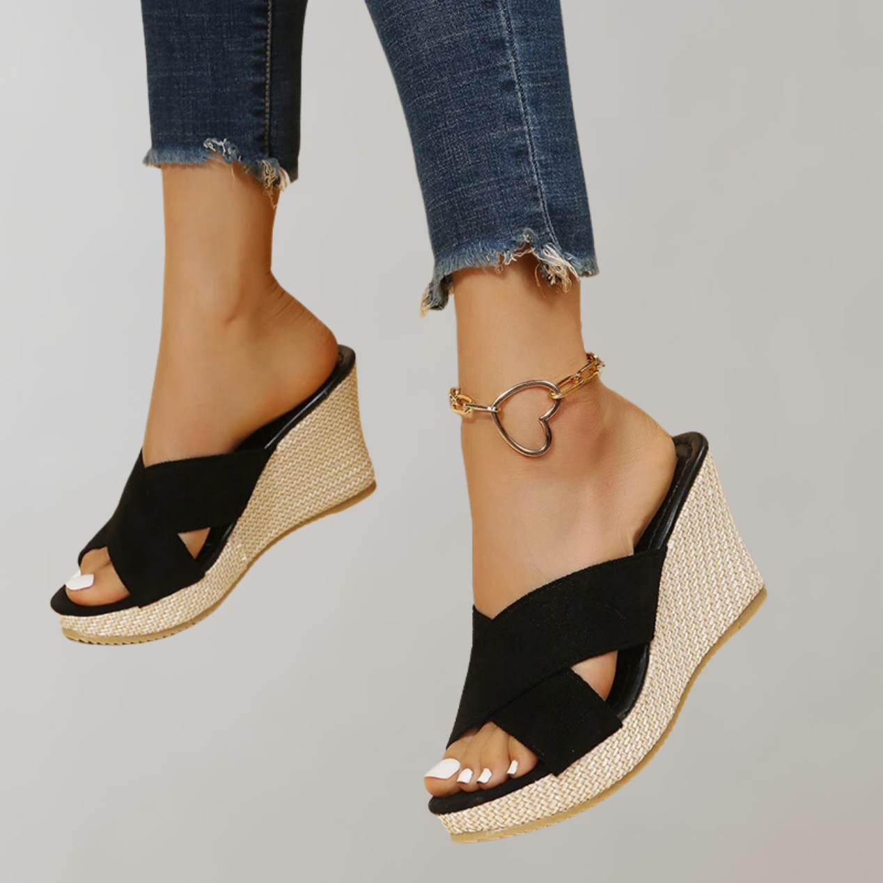 Women's Orthopedic Wedge Sandals - Crisscross Straps - Cushioned Arch Support