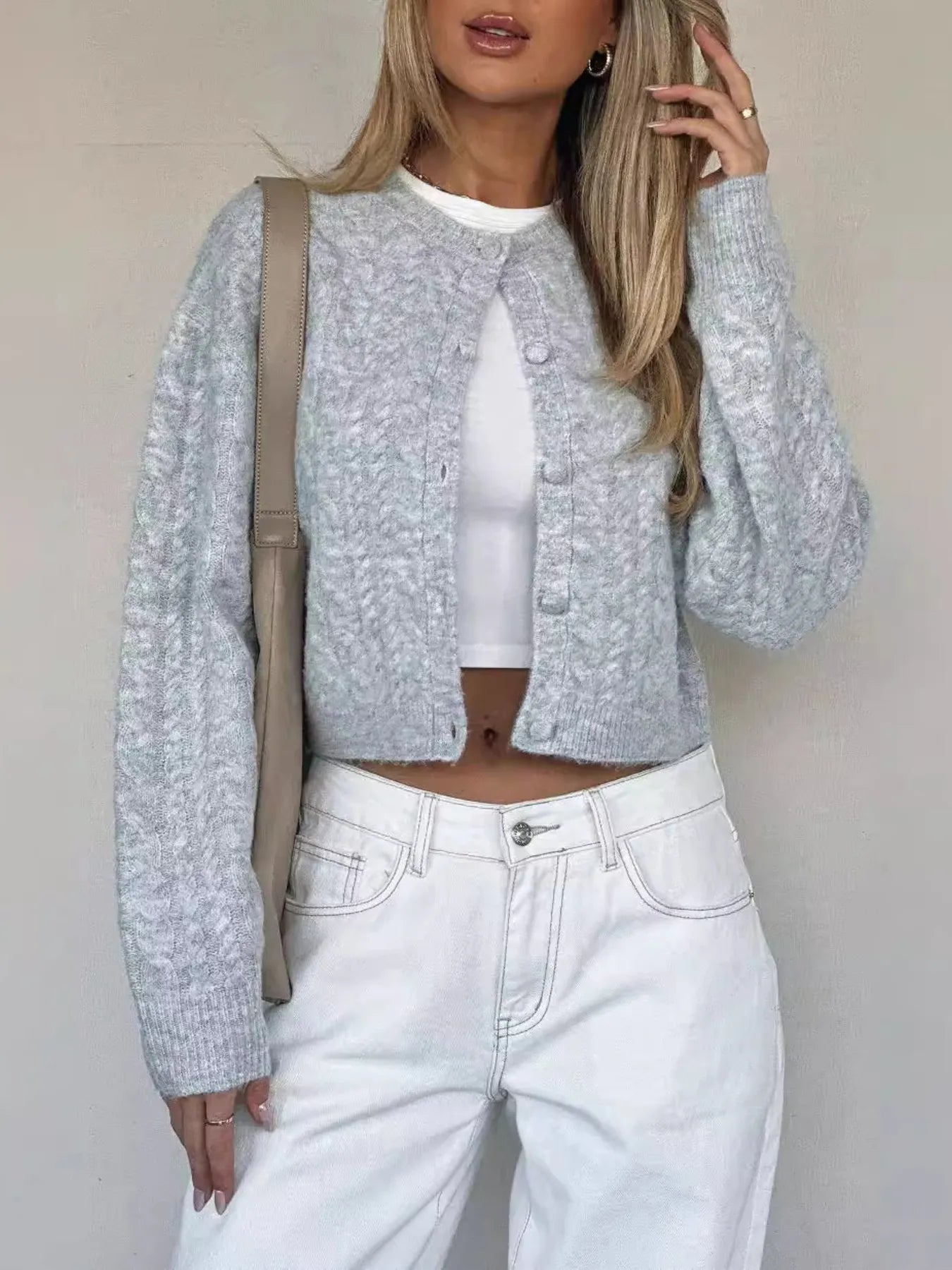 Soft Knit Button Front Crew Sweater