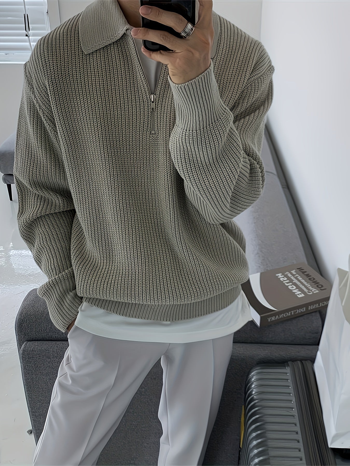 Warm Quarter Zip Mens Fleece Sweater