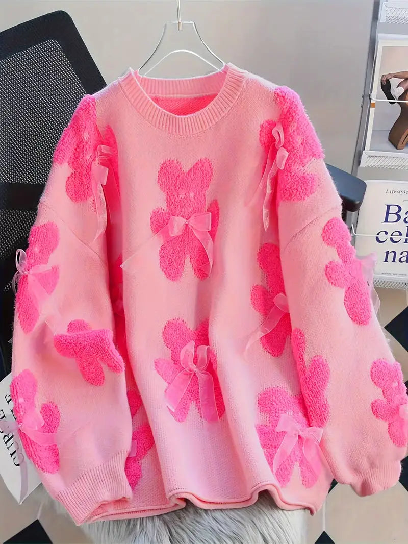 Soft Fuzzy Pullover with Fun Bear Pattern