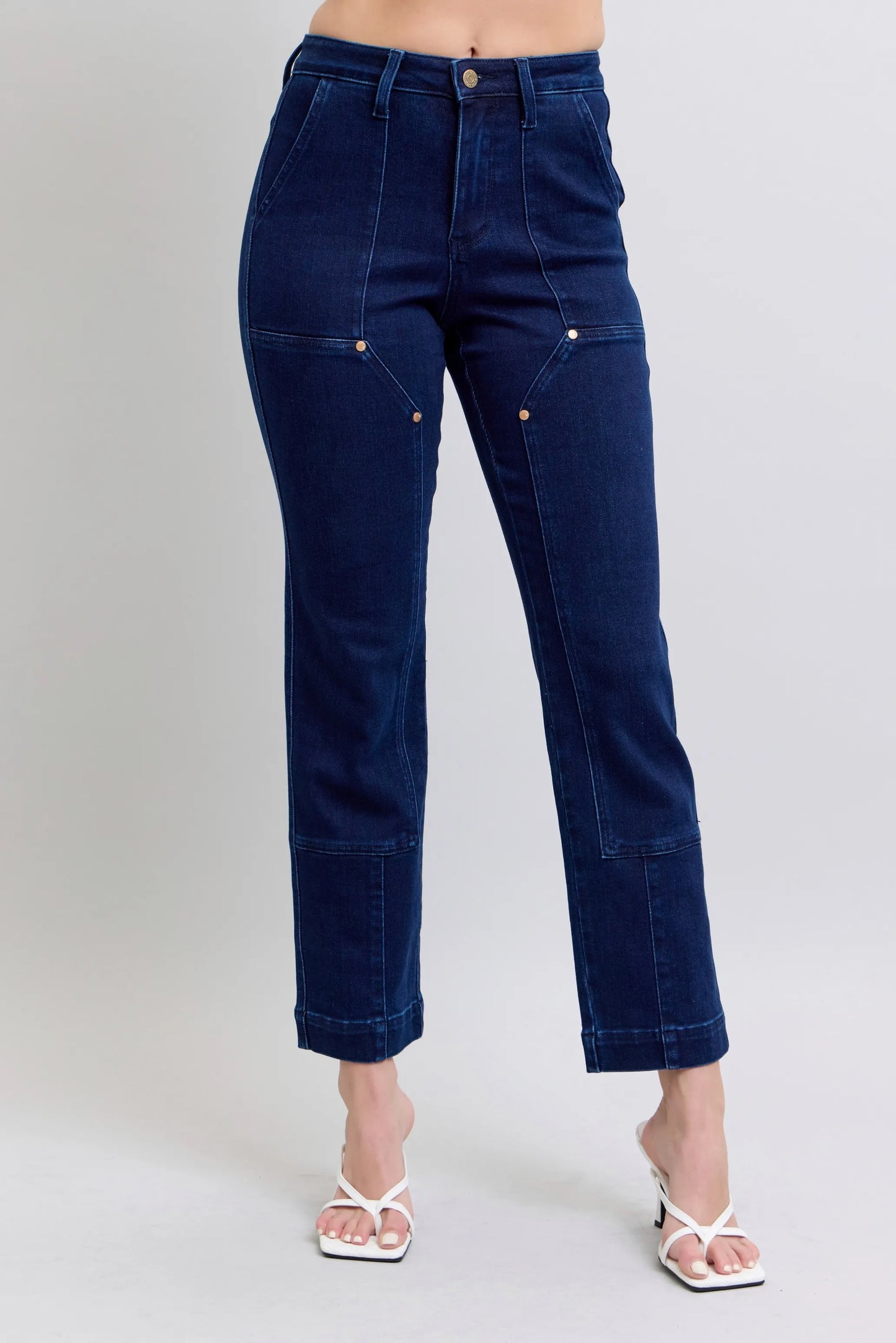 Stylish Straight Fit Jeans with Decorative Knees - OutfitLondon