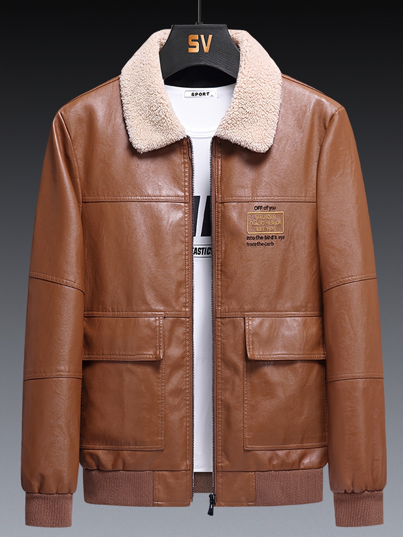 Warm Water Resistant Mens Fleece Leather Jacket