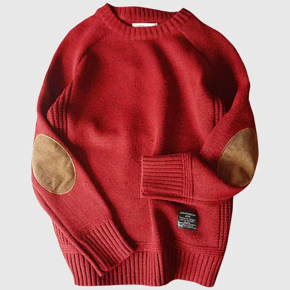 Stylish Men's Patched Crew Neck Sweater