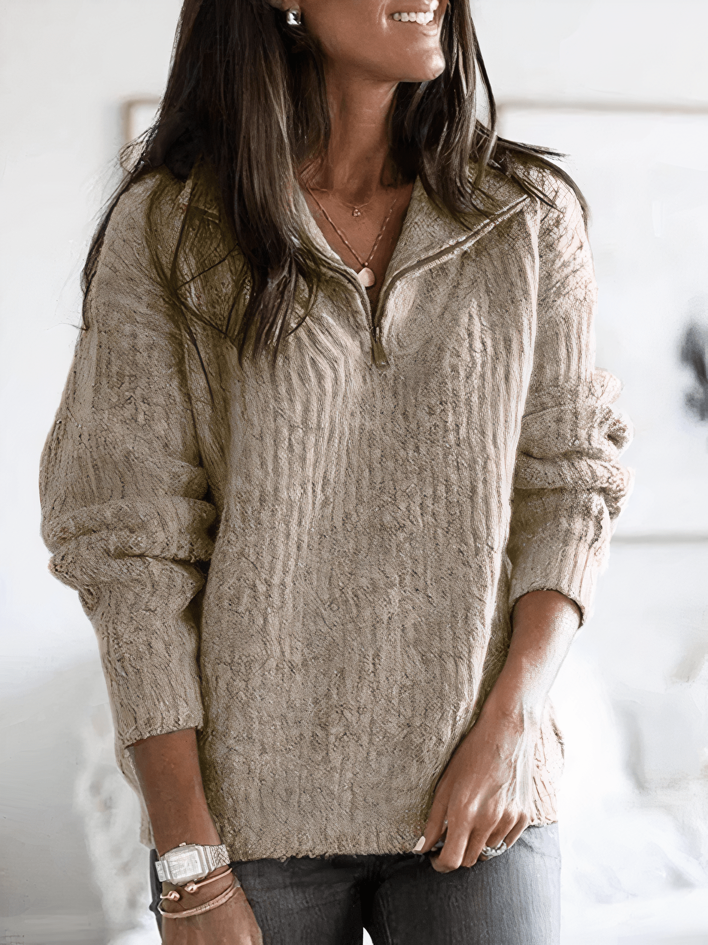 Soft Green Women's Warm Quarter Zip Sweater