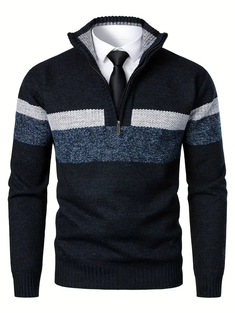 Stylish Navy Men's Quarter Zip Pullover - OutfitLondon