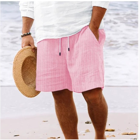 Men's Casual Drawstring Cotton Shorts with Stripe Print