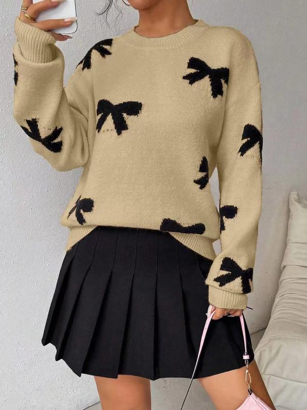 Stylish Bow Pattern Crew Neck Winter Sweater