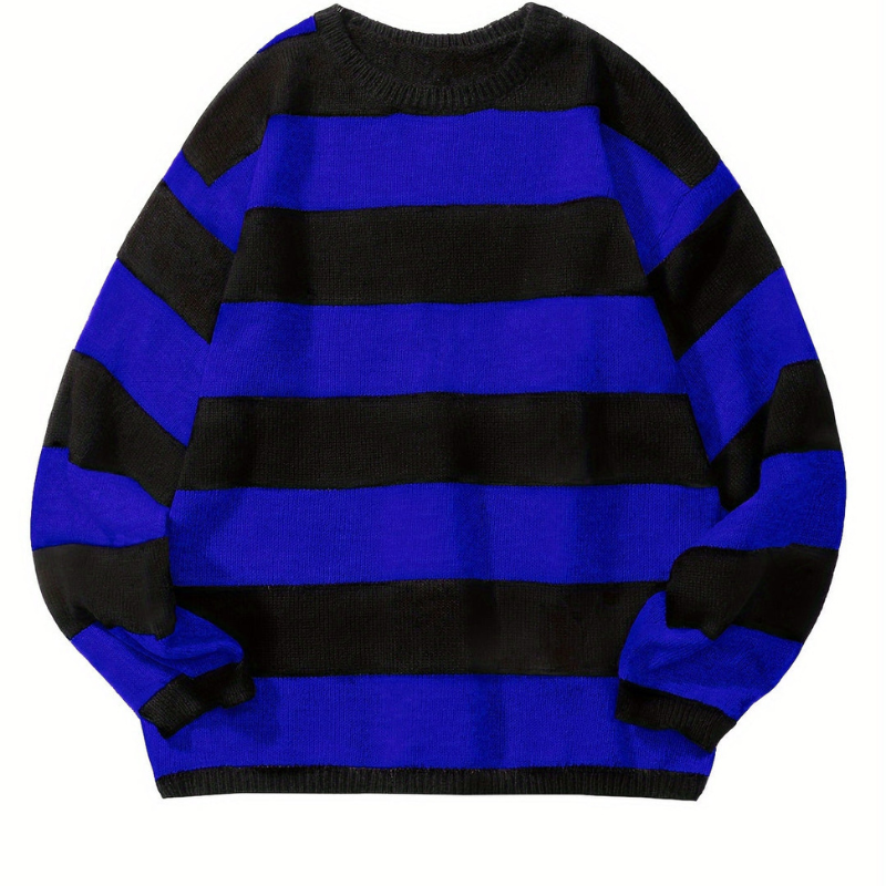 Large Striped Crew Neck Knit Sweater