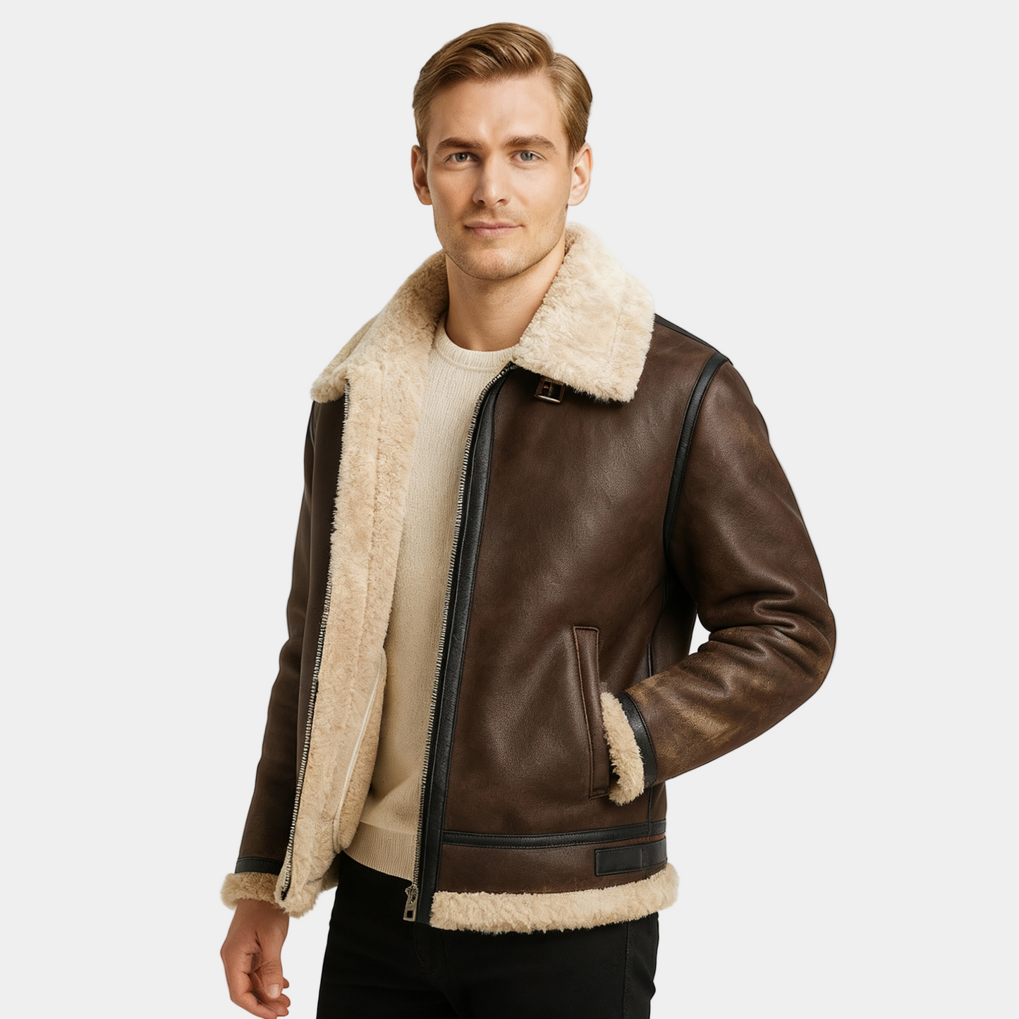 Men's Faux Fur Aviator Jacket - Thick Warm Parka