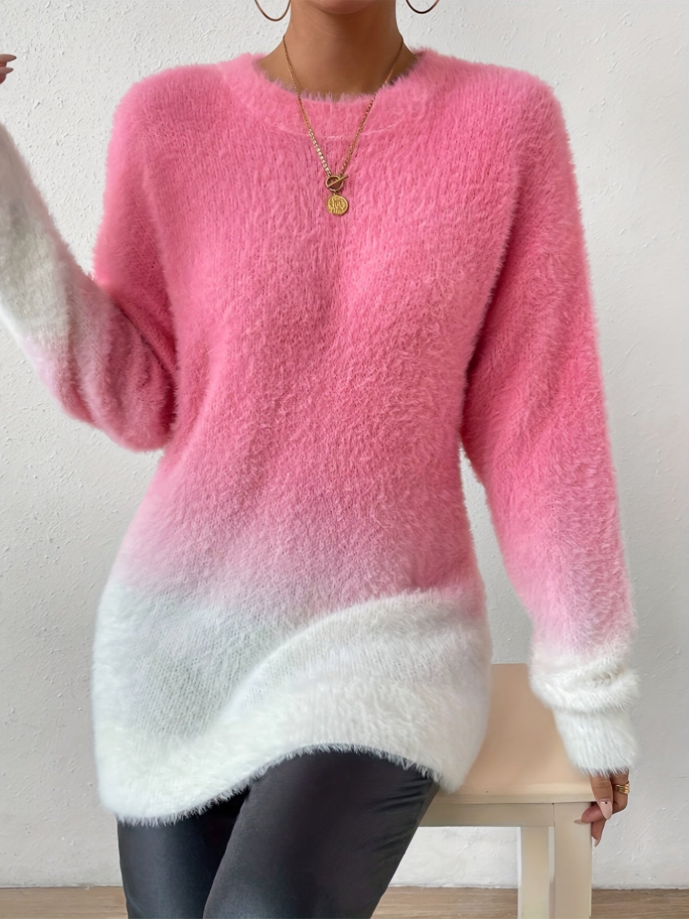 Soft Ombre Crew Neck Knit Sweater