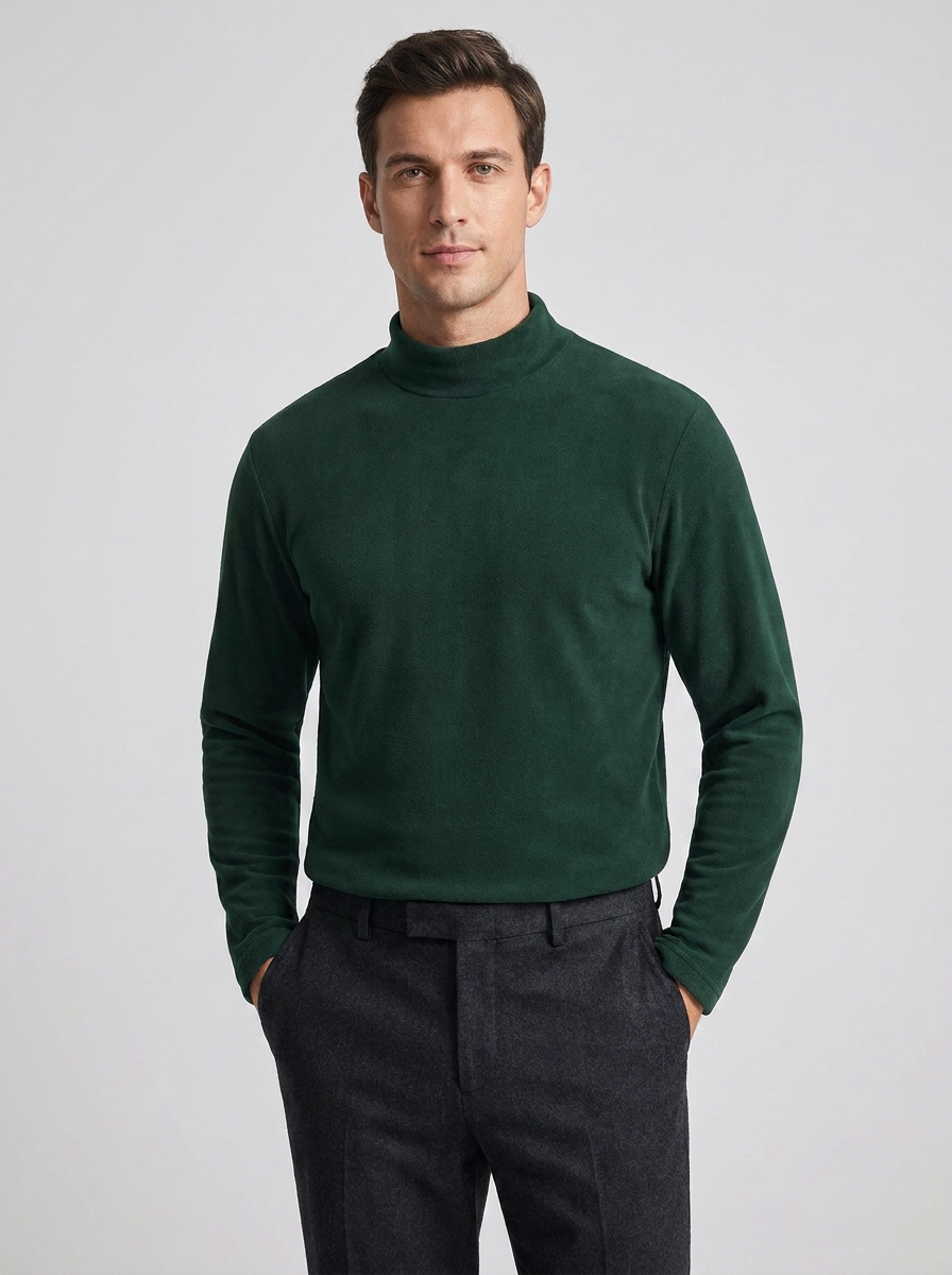 Men's Classic Cotton Long Sleeve Undershirt with Semi-High Collar