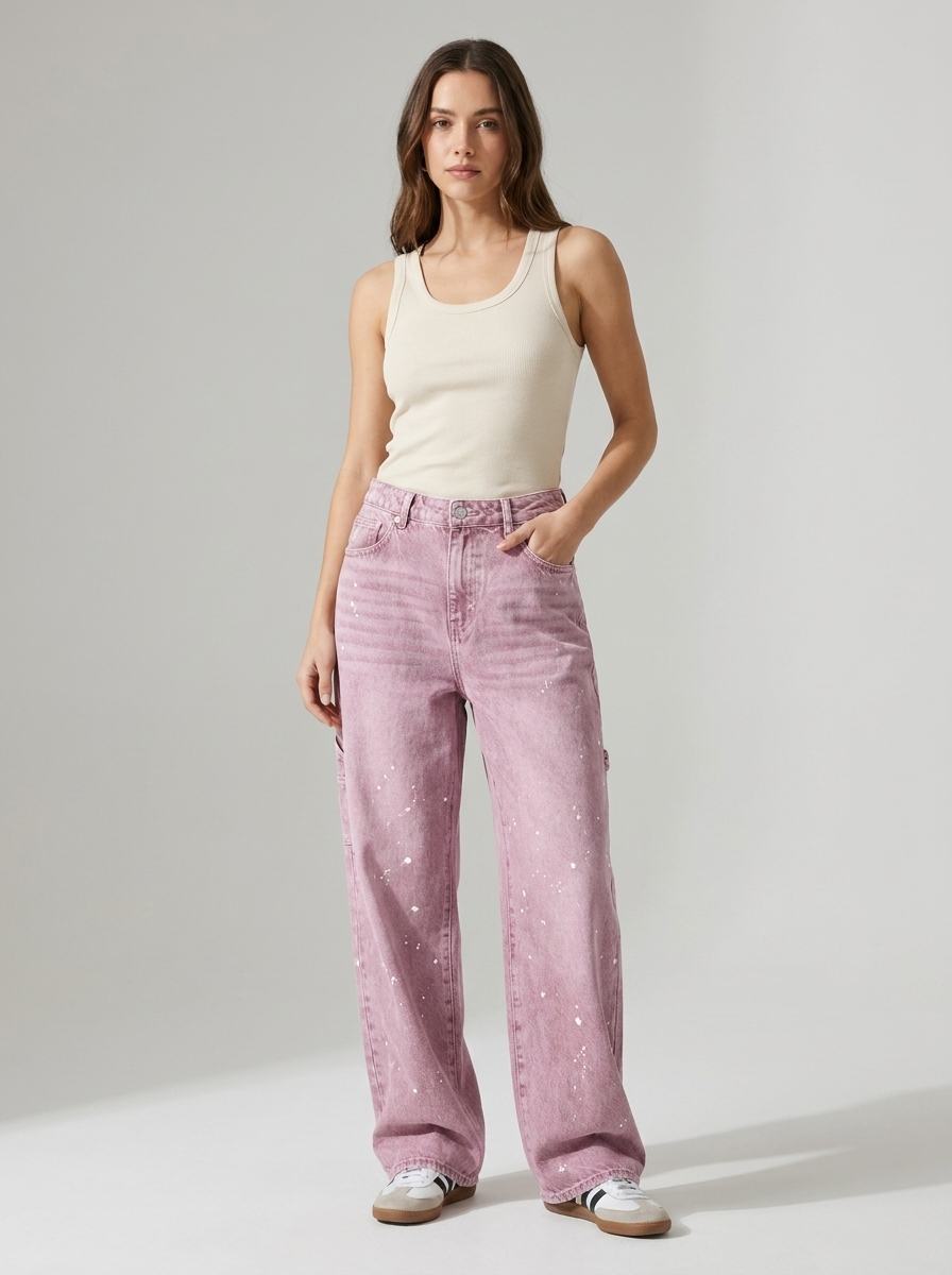 Women's Classic Denim Straight Wide-Leg Jeans with Pockets