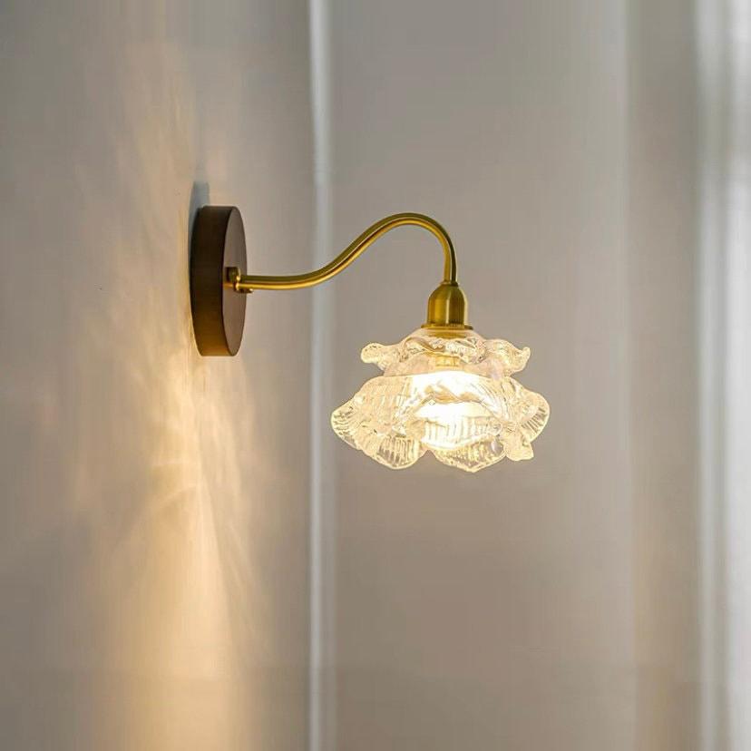 Elegant Floral Glass Wall Sconce with Wood Accent