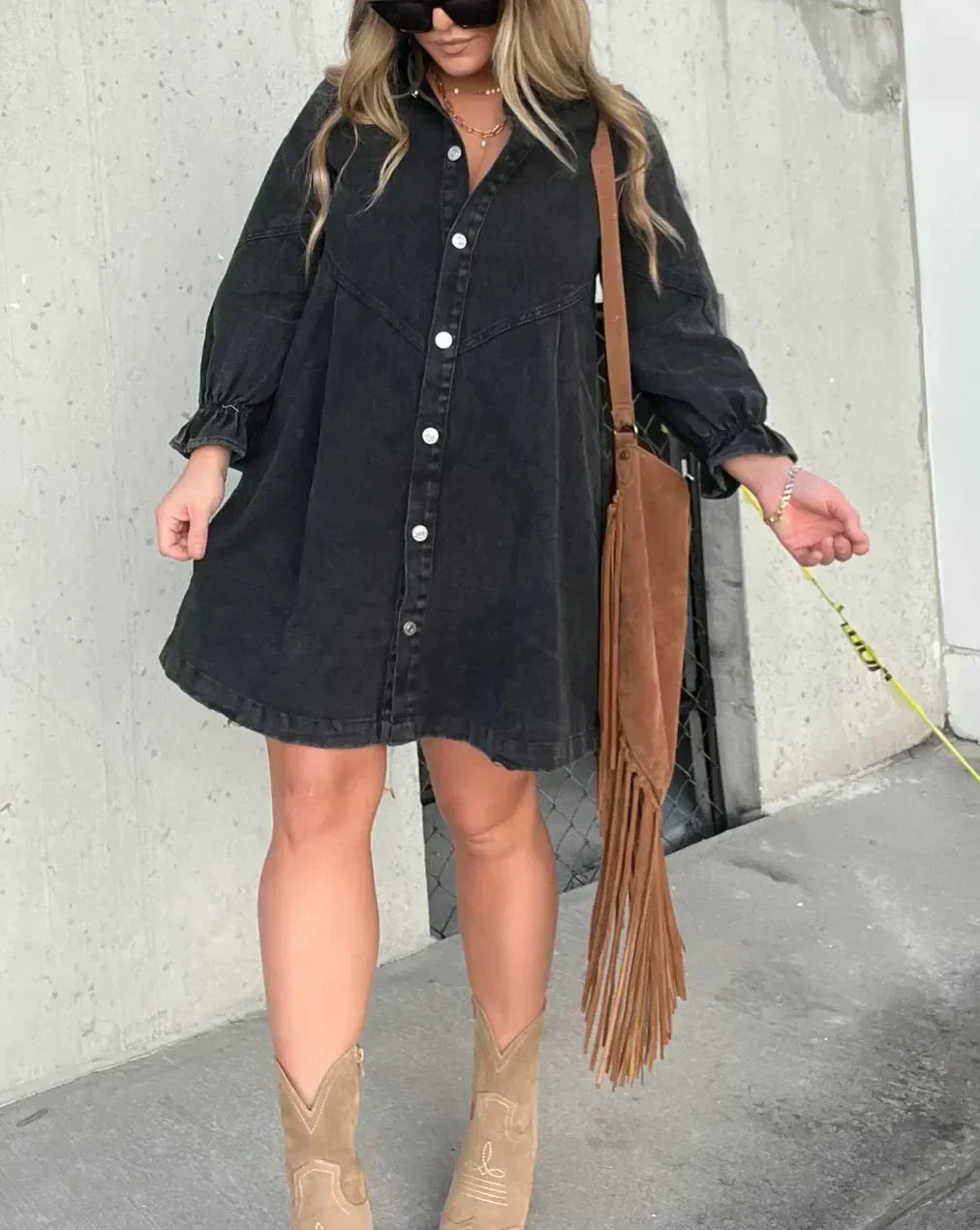 Trendy Women's Dark Blue Denim Dress