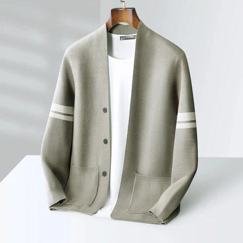 Men's Knit Cardigan Soft Breathable Ribbed Trim