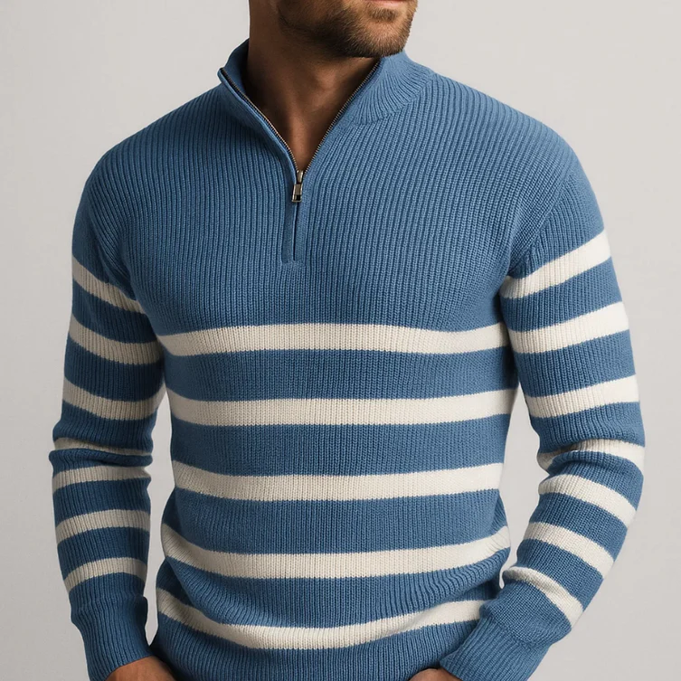 Men's Striped Zip Sweater Black And White Knit