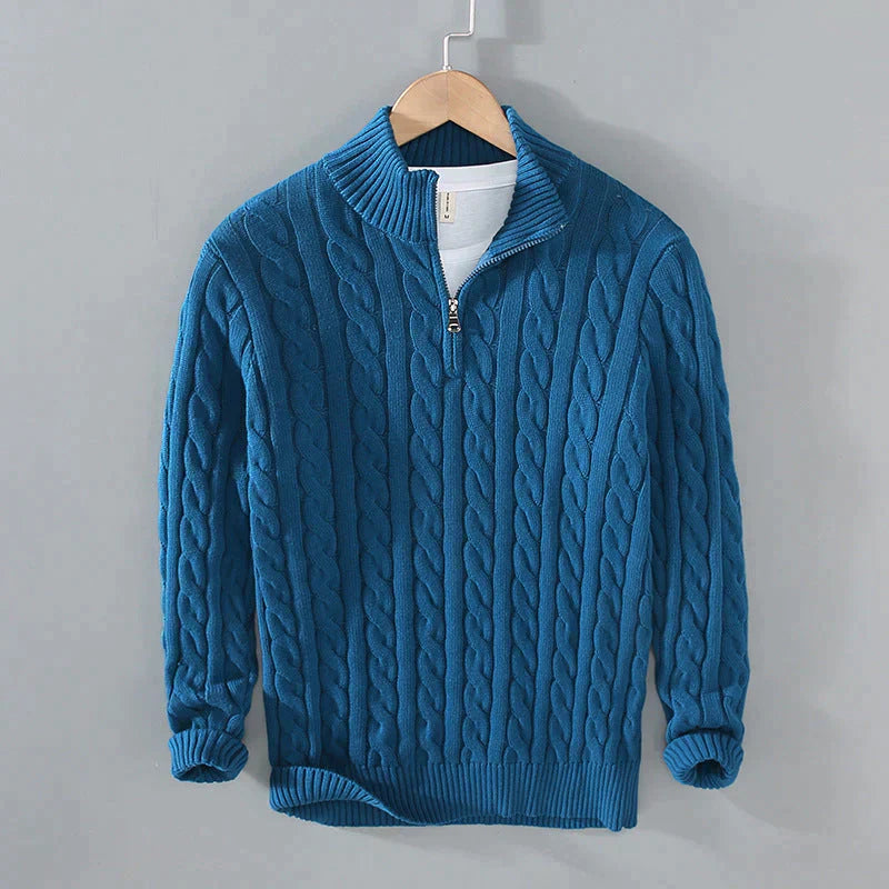 Classic Quarter Zip Cable Knit Sweater for Men