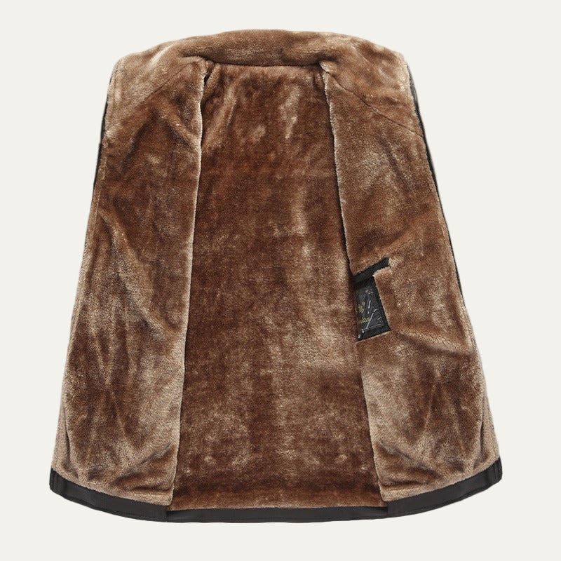 Warm Synthetic Leather Coat with Fuzzy Lining