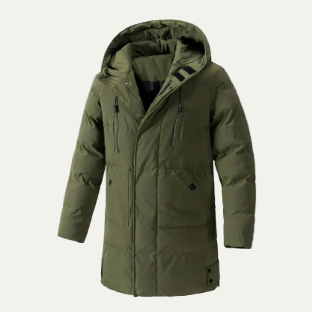 Warm Waterproof Men's Parka Jacket with Zip Closure