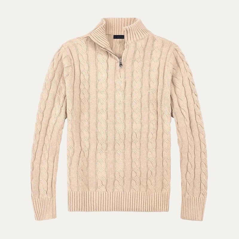 Men's Crew Neck Quarter Zip Wool Sweater