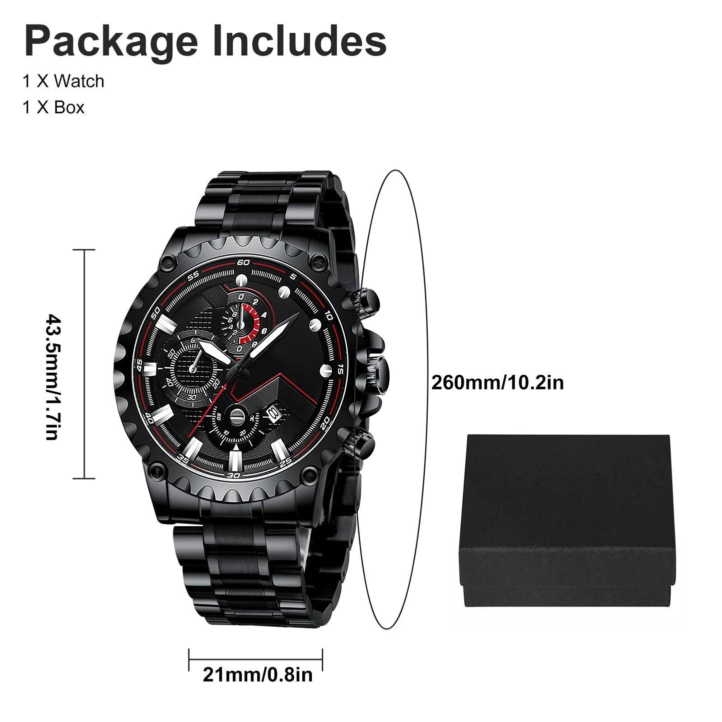 Men's Leather Strap Sports Chronograph Watch - Water Resistant