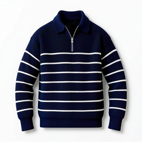 Classic Navy Blue Stripe Crew Sweater