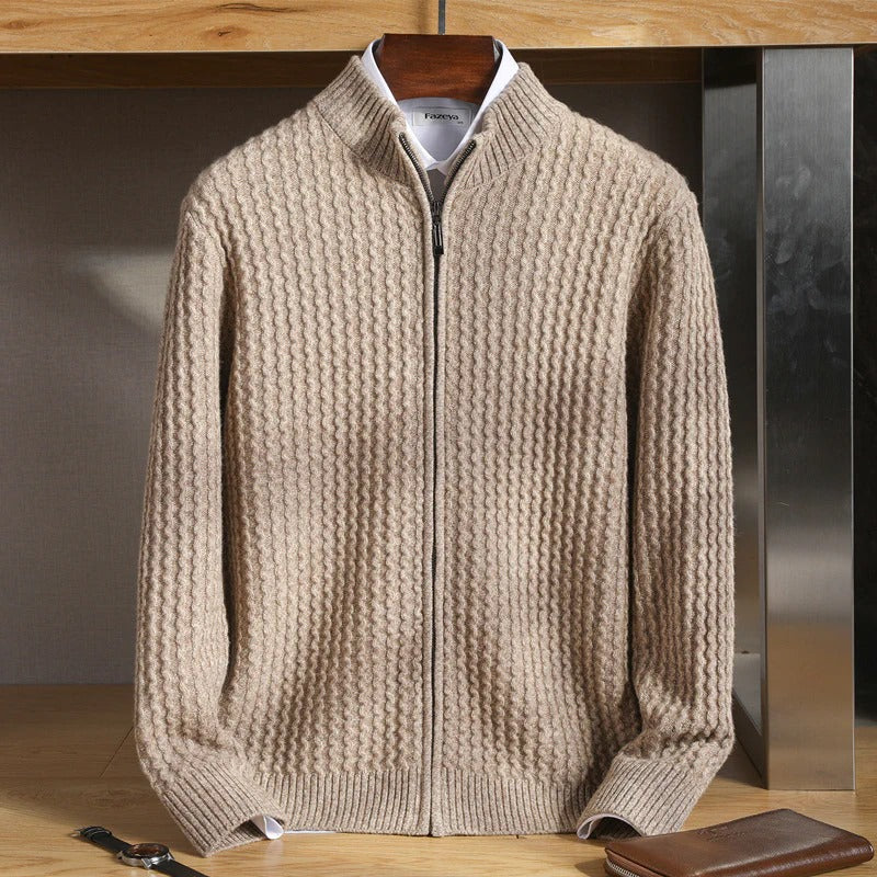 Men's Cashmere Half Zip Sweater Ribbed Texture