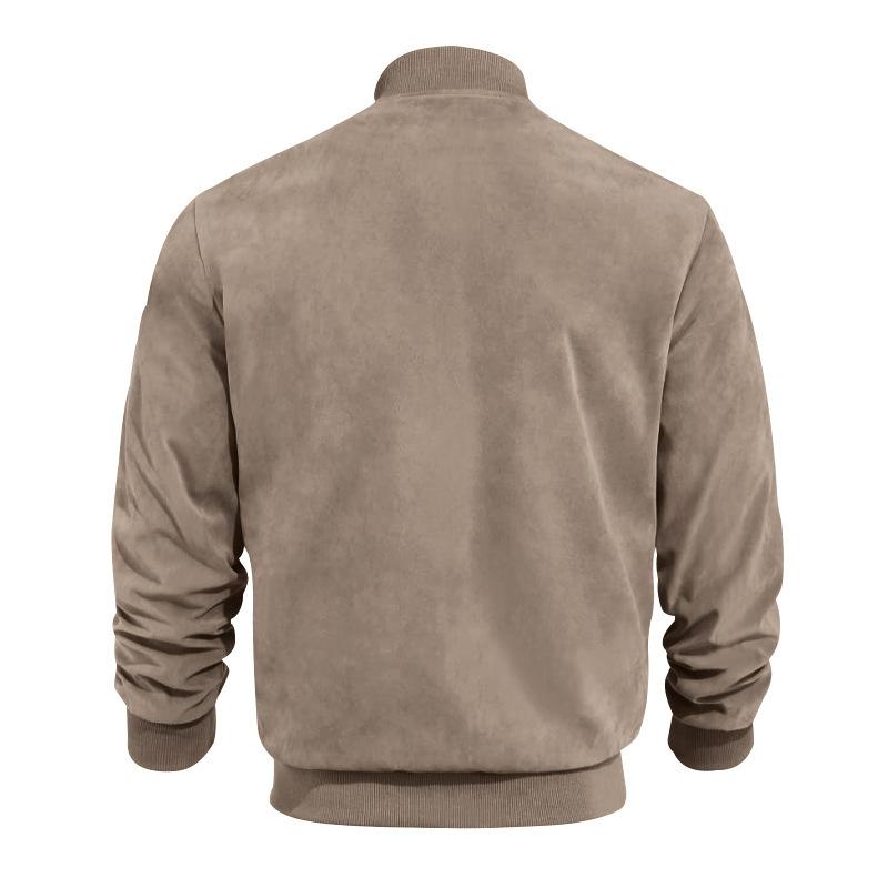Casual Brown Suede Men's Stand Collar Jacket