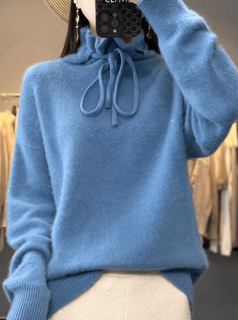 Soft Knitted Winter Sweater with Lace Trim